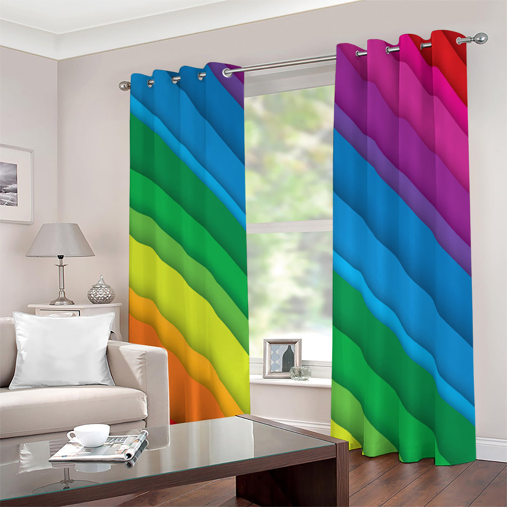 Rainbow Diagonal Lines Pattern Print Blackout Grommet Curtains