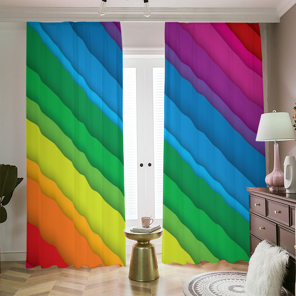 Rainbow Diagonal Lines Pattern Print Blackout Pencil Pleat Curtains