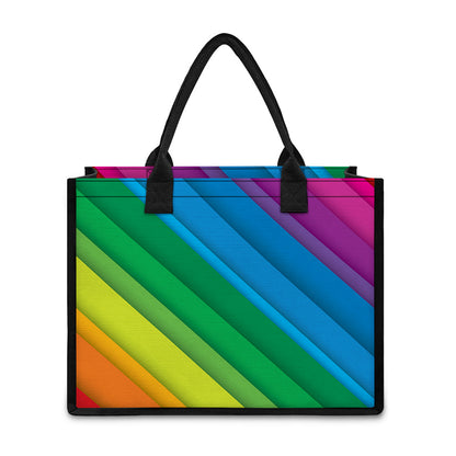 Rainbow Diagonal Lines Pattern Print Canvas Tote Bag