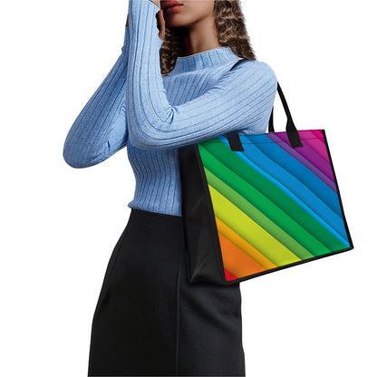 Rainbow Diagonal Lines Pattern Print Canvas Tote Bag