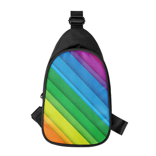 Rainbow Diagonal Lines Pattern Print Chest Bag