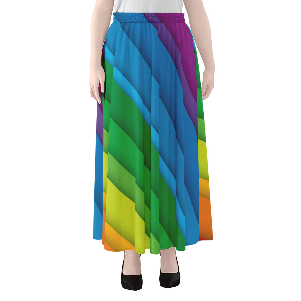 Rainbow Diagonal Lines Pattern Print Chiffon Maxi Skirt