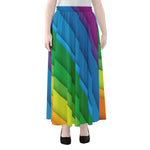 Rainbow Diagonal Lines Pattern Print Chiffon Maxi Skirt