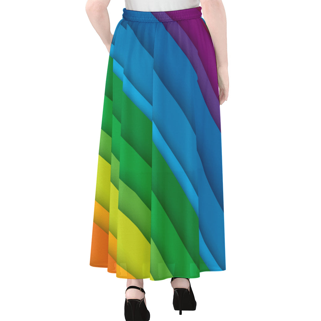 Rainbow Diagonal Lines Pattern Print Chiffon Maxi Skirt
