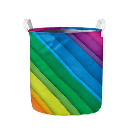 Rainbow Diagonal Lines Pattern Print Collapsible Laundry Basket
