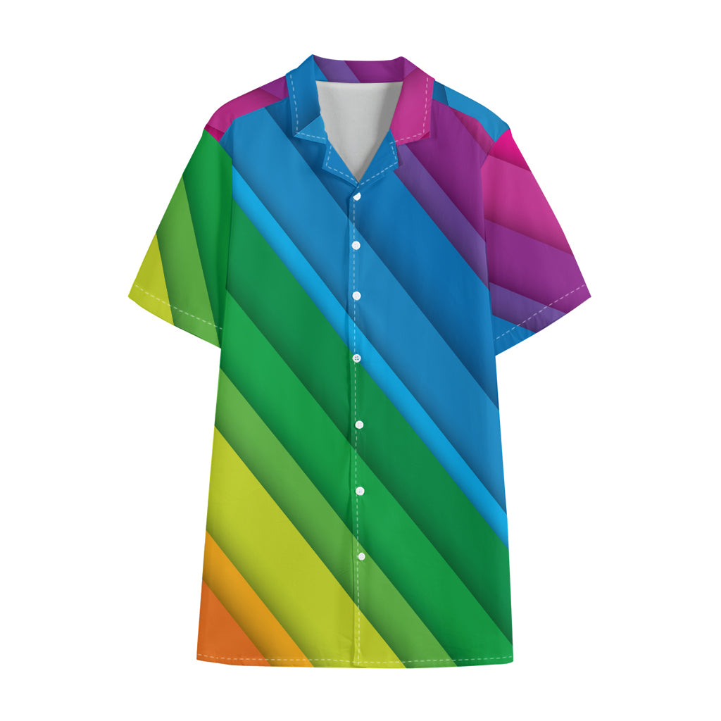 Rainbow Diagonal Lines Pattern Print Cotton Hawaiian Shirt