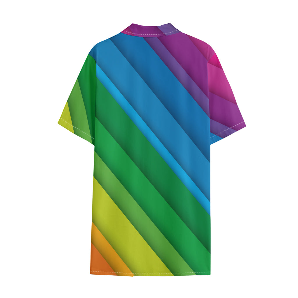 Rainbow Diagonal Lines Pattern Print Cotton Hawaiian Shirt