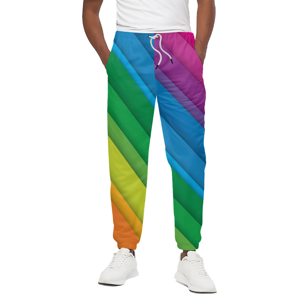 Rainbow Diagonal Lines Pattern Print Cotton Pants