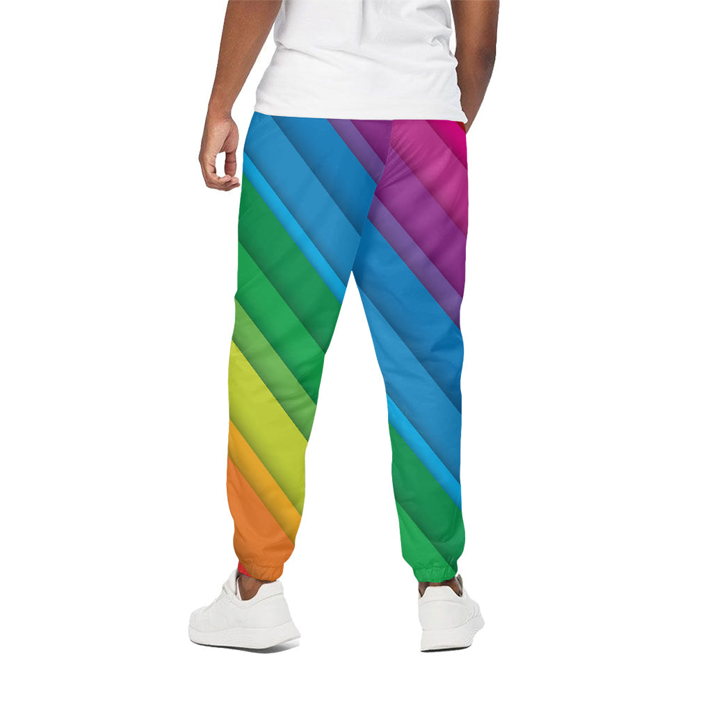 Rainbow Diagonal Lines Pattern Print Cotton Pants