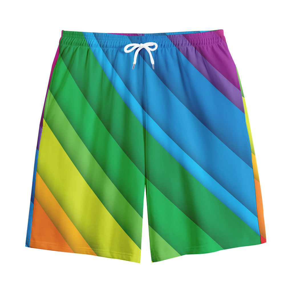 Rainbow Diagonal Lines Pattern Print Cotton Shorts