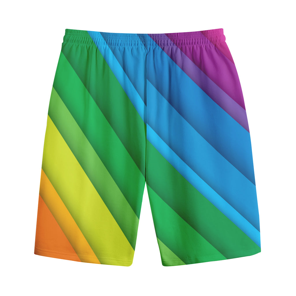 Rainbow Diagonal Lines Pattern Print Cotton Shorts