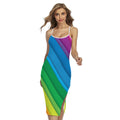 Rainbow Diagonal Lines Pattern Print Cross Back Cami Dress