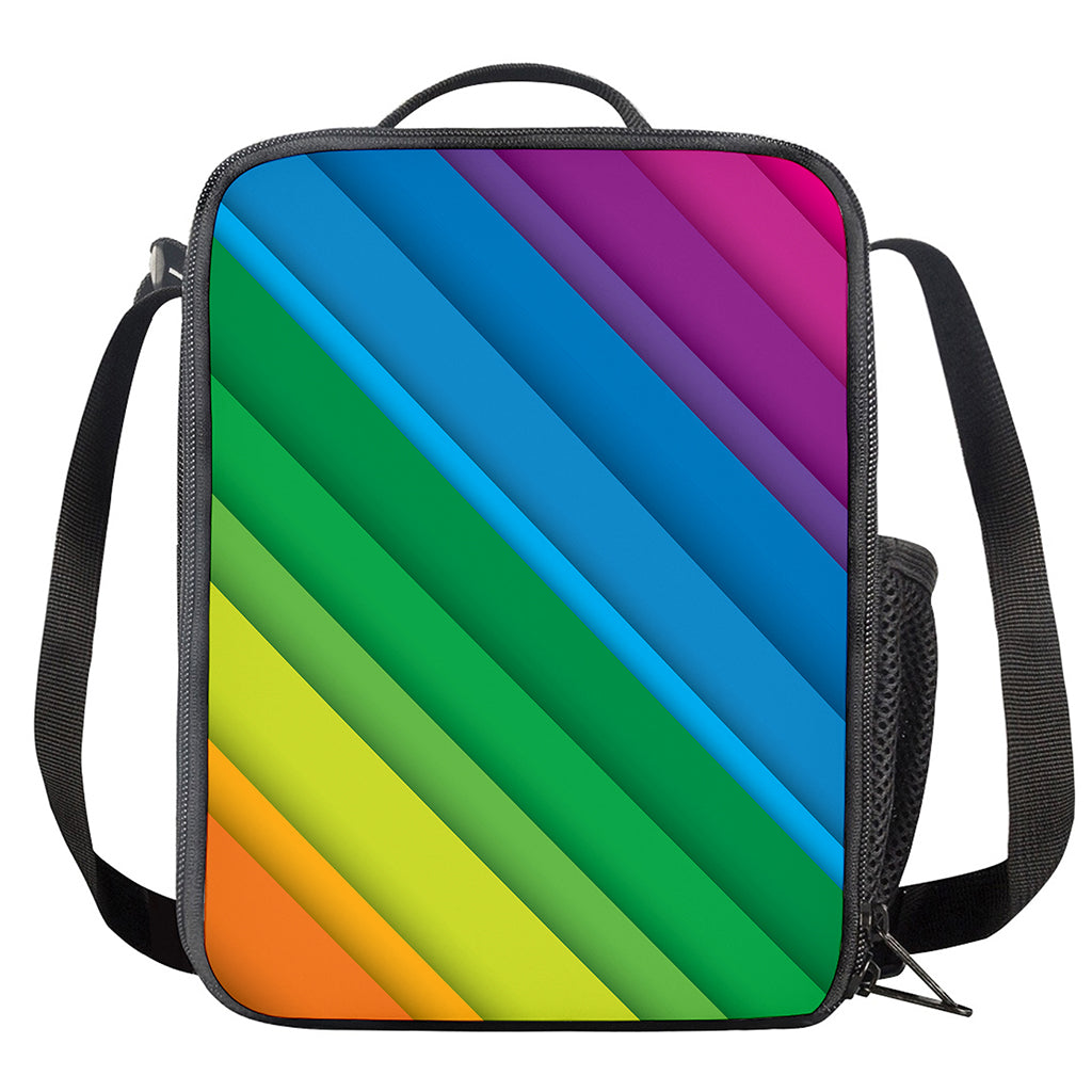 Rainbow Diagonal Lines Pattern Print Crossbody Lunch Bag