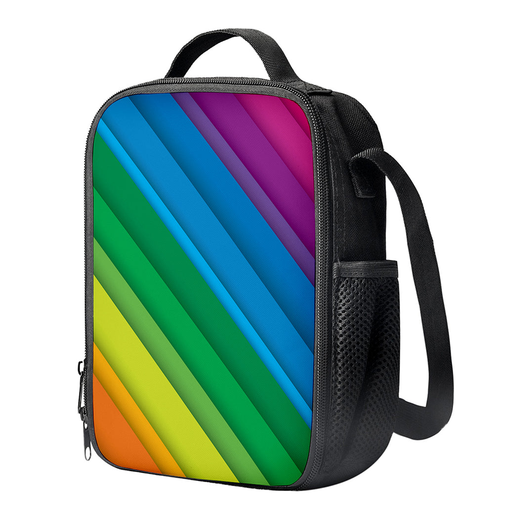 Rainbow Diagonal Lines Pattern Print Crossbody Lunch Bag