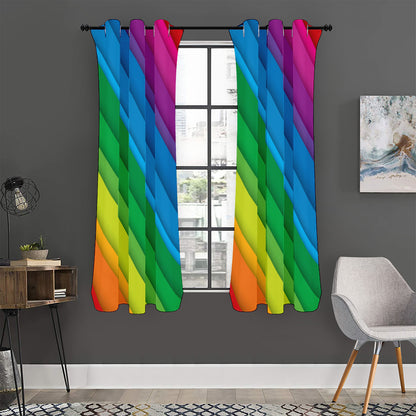 Rainbow Diagonal Lines Pattern Print Curtain