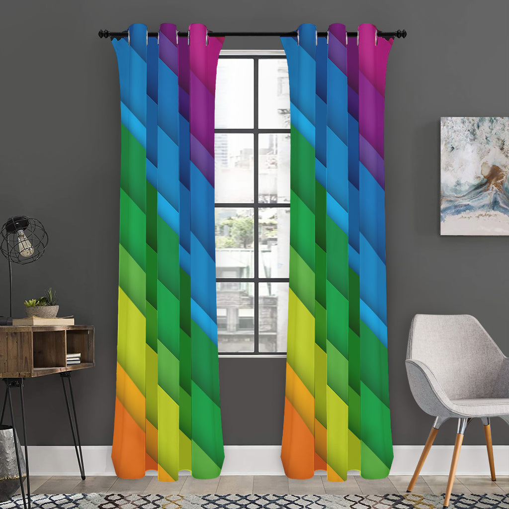 Rainbow Diagonal Lines Pattern Print Curtain