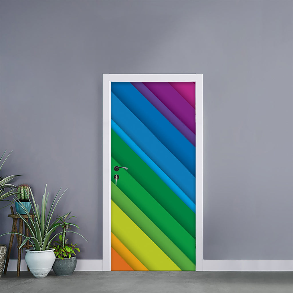 Rainbow Diagonal Lines Pattern Print Door Sticker