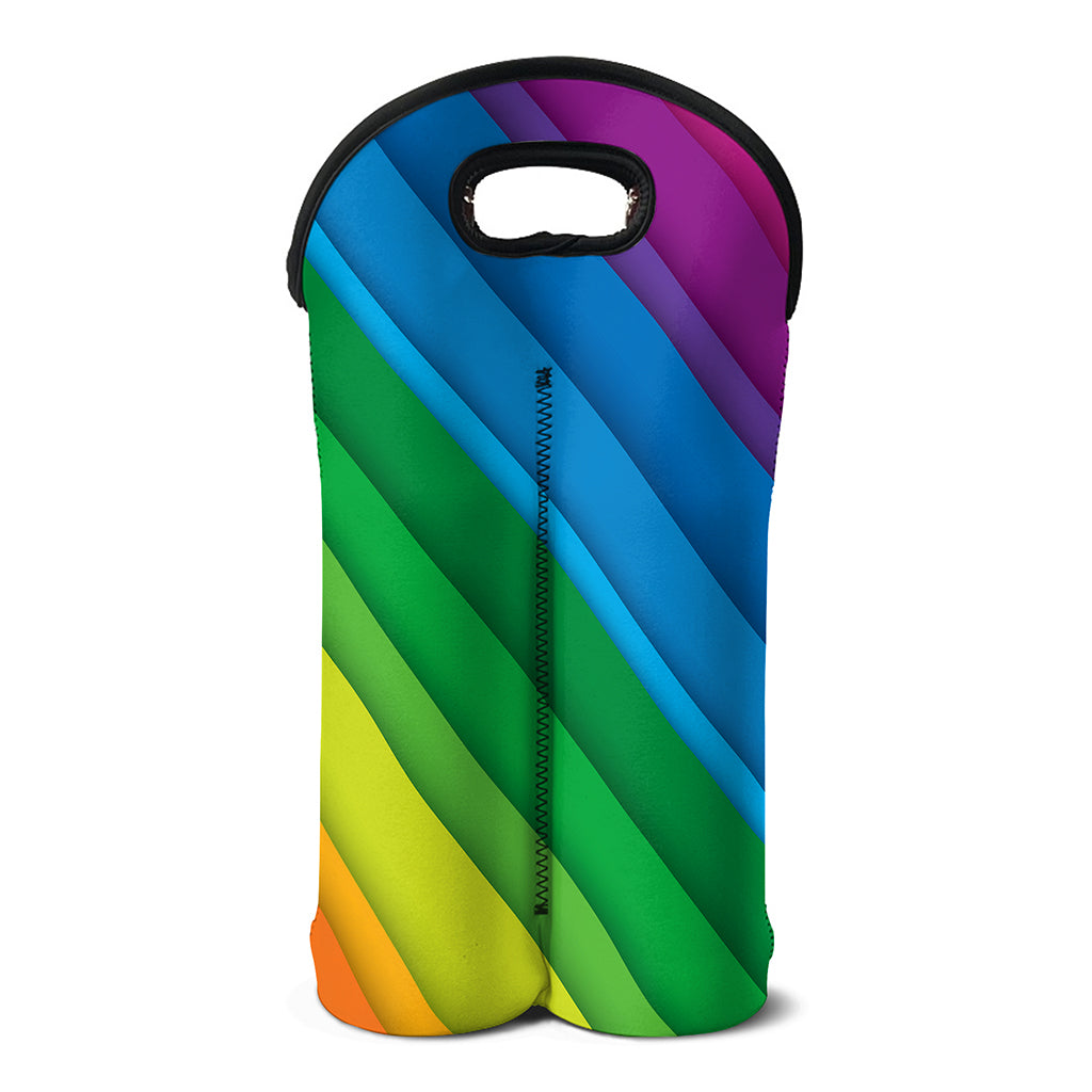 Rainbow Diagonal Lines Pattern Print Double Neoprene Wine Tote