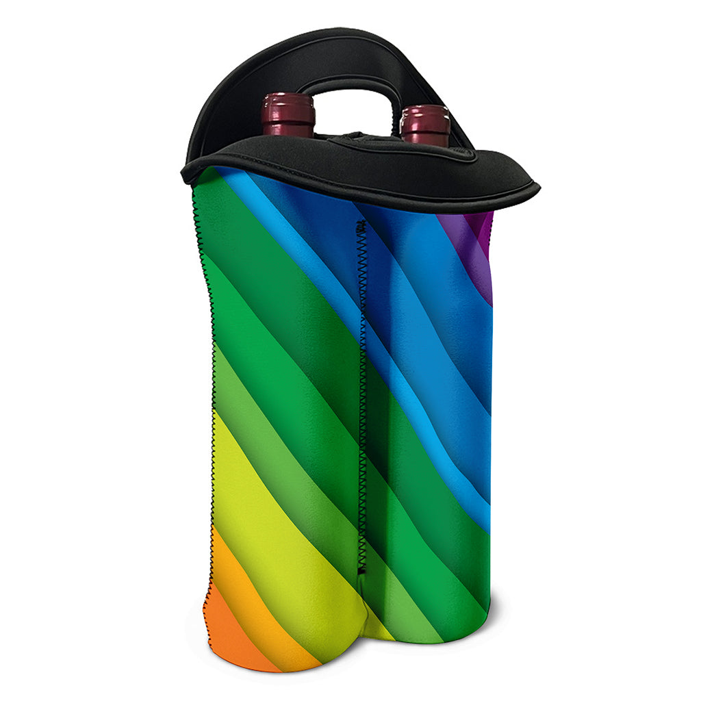 Rainbow Diagonal Lines Pattern Print Double Neoprene Wine Tote
