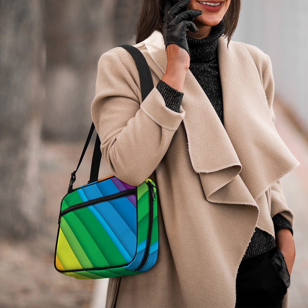 Rainbow Diagonal Lines Pattern Print Double Strap Bible Bag