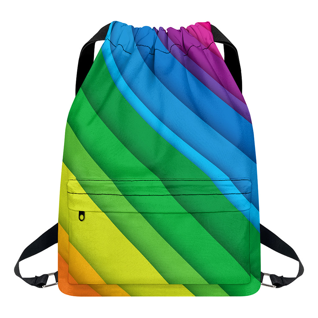 Rainbow Diagonal Lines Pattern Print Drawstring Backpack