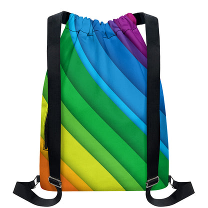 Rainbow Diagonal Lines Pattern Print Drawstring Backpack