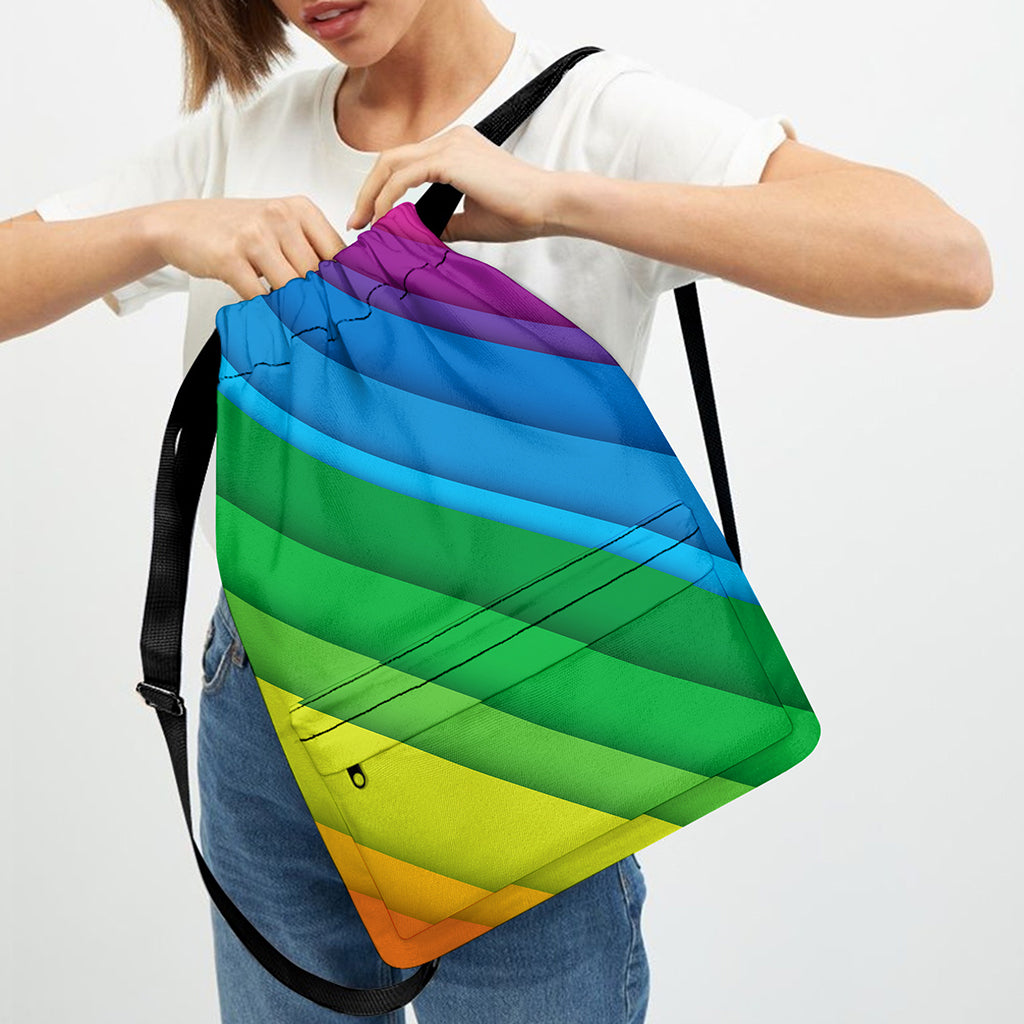 Rainbow Diagonal Lines Pattern Print Drawstring Backpack