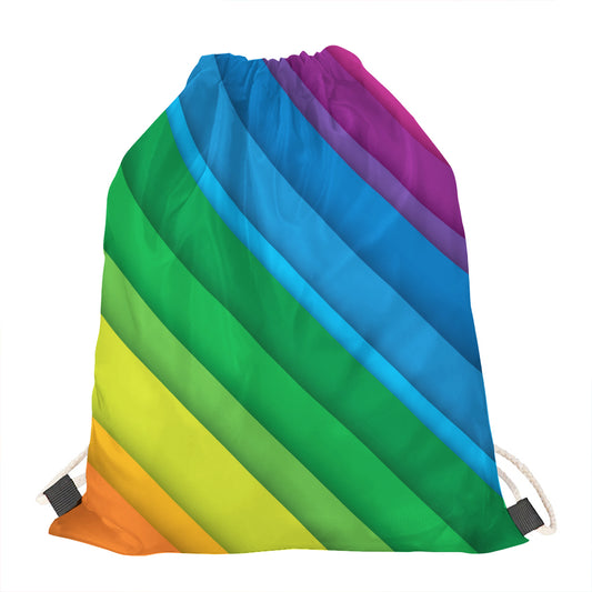 Rainbow Diagonal Lines Pattern Print Drawstring Bag