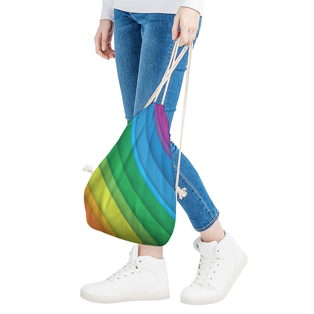 Rainbow Diagonal Lines Pattern Print Drawstring Bag