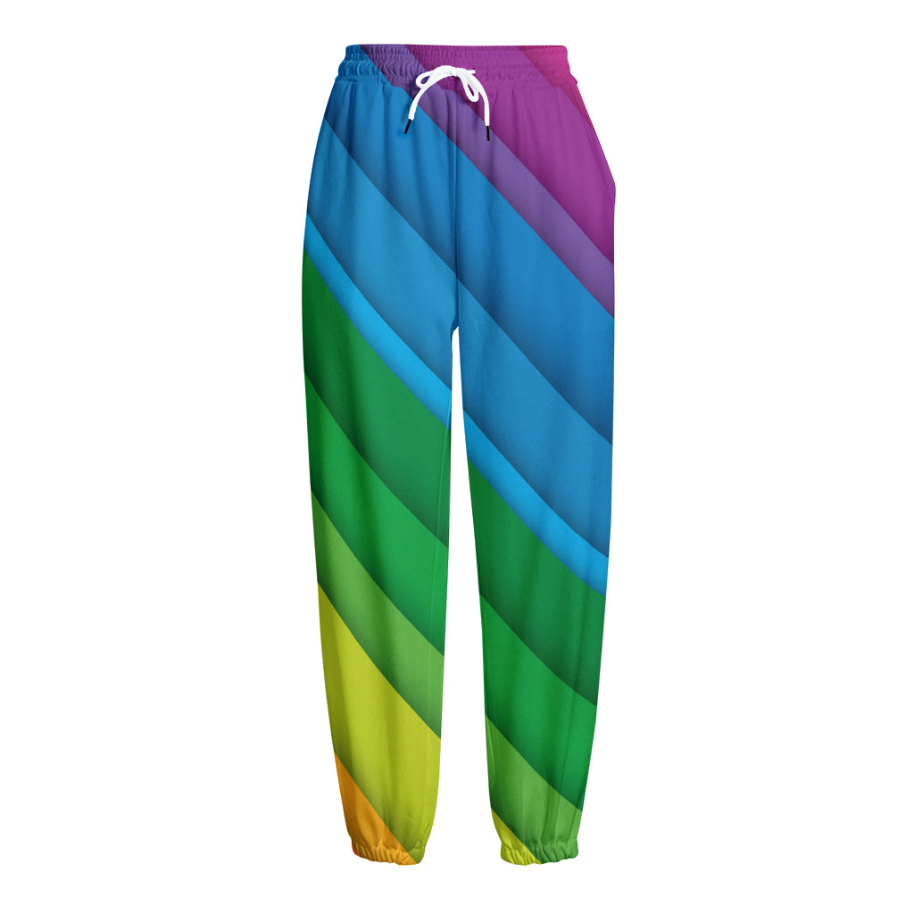 Rainbow Diagonal Lines Pattern Print Fleece Lined Knit Pants