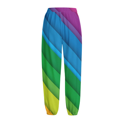 Rainbow Diagonal Lines Pattern Print Fleece Lined Knit Pants