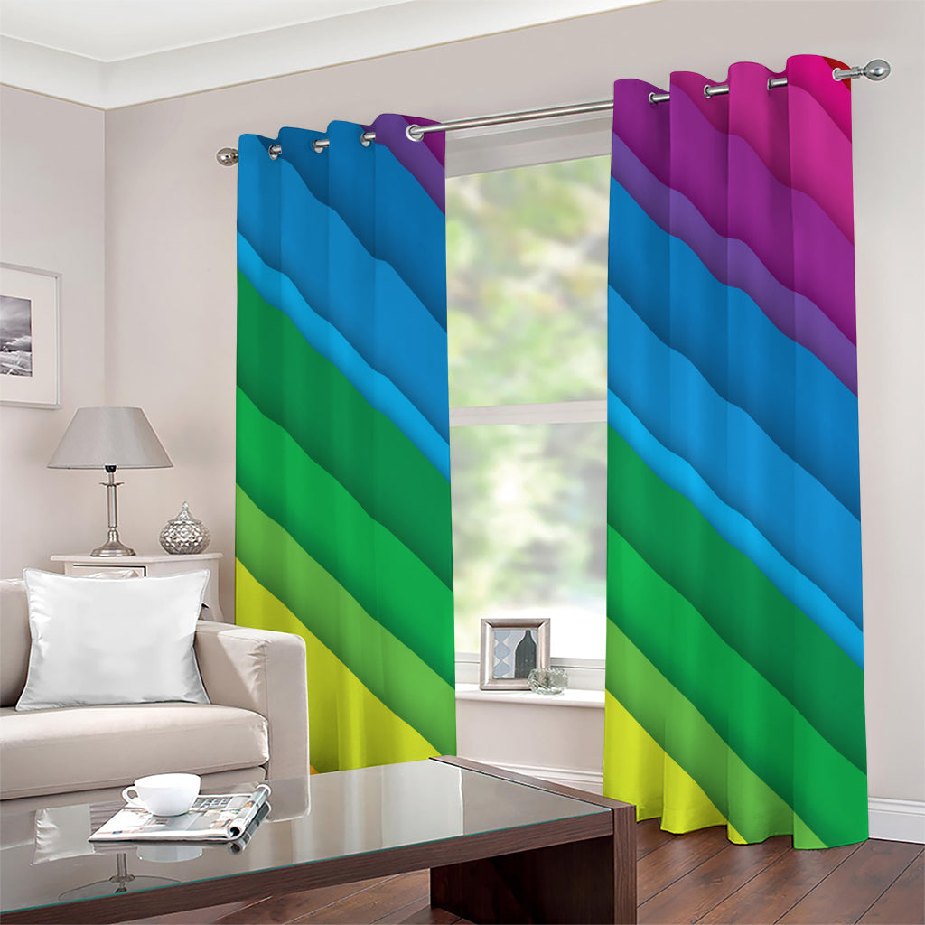 Rainbow Diagonal Lines Pattern Print Grommet Curtains