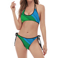 Rainbow Diagonal Lines Pattern Print Halter Scoop Tie Side Bikini