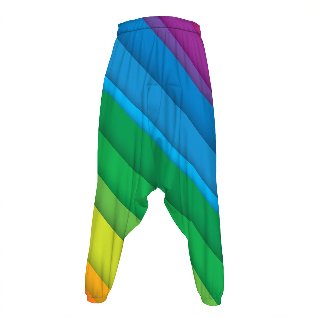 Rainbow Diagonal Lines Pattern Print Hammer Pants