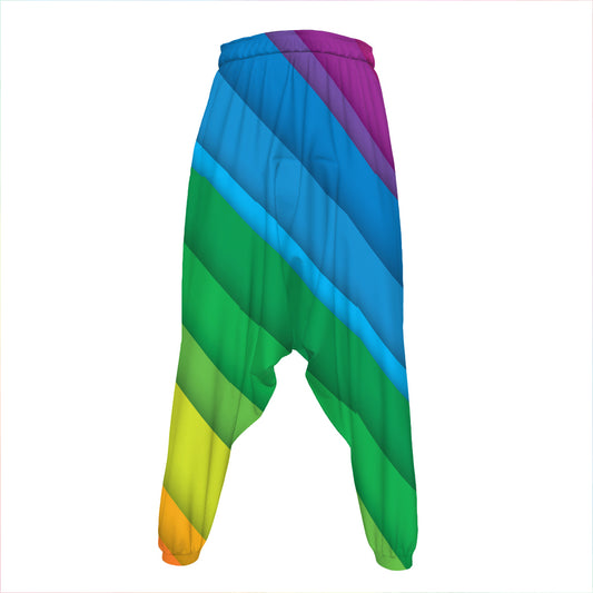 Rainbow Diagonal Lines Pattern Print Hammer Pants