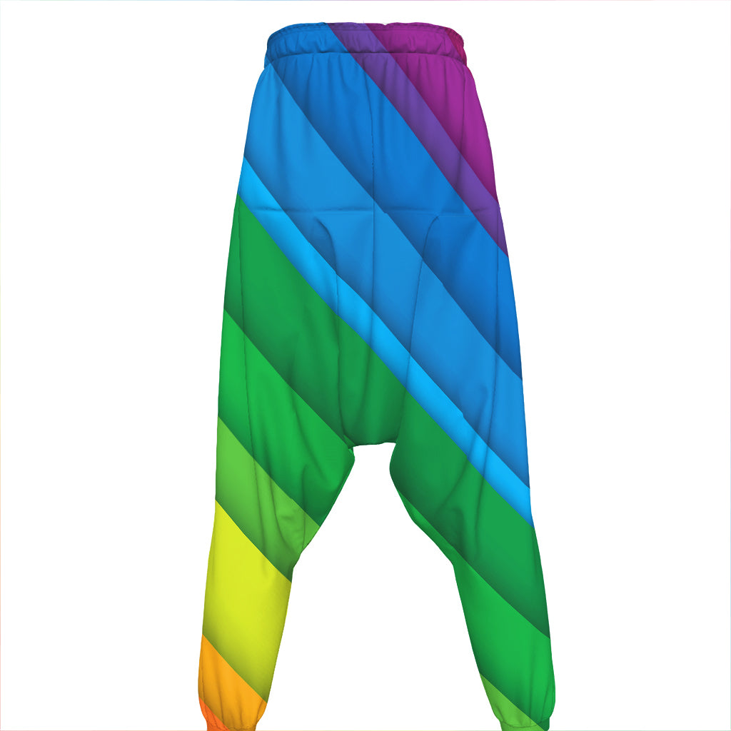 Rainbow Diagonal Lines Pattern Print Hammer Pants