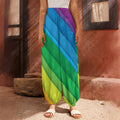 Rainbow Diagonal Lines Pattern Print Harem Pants