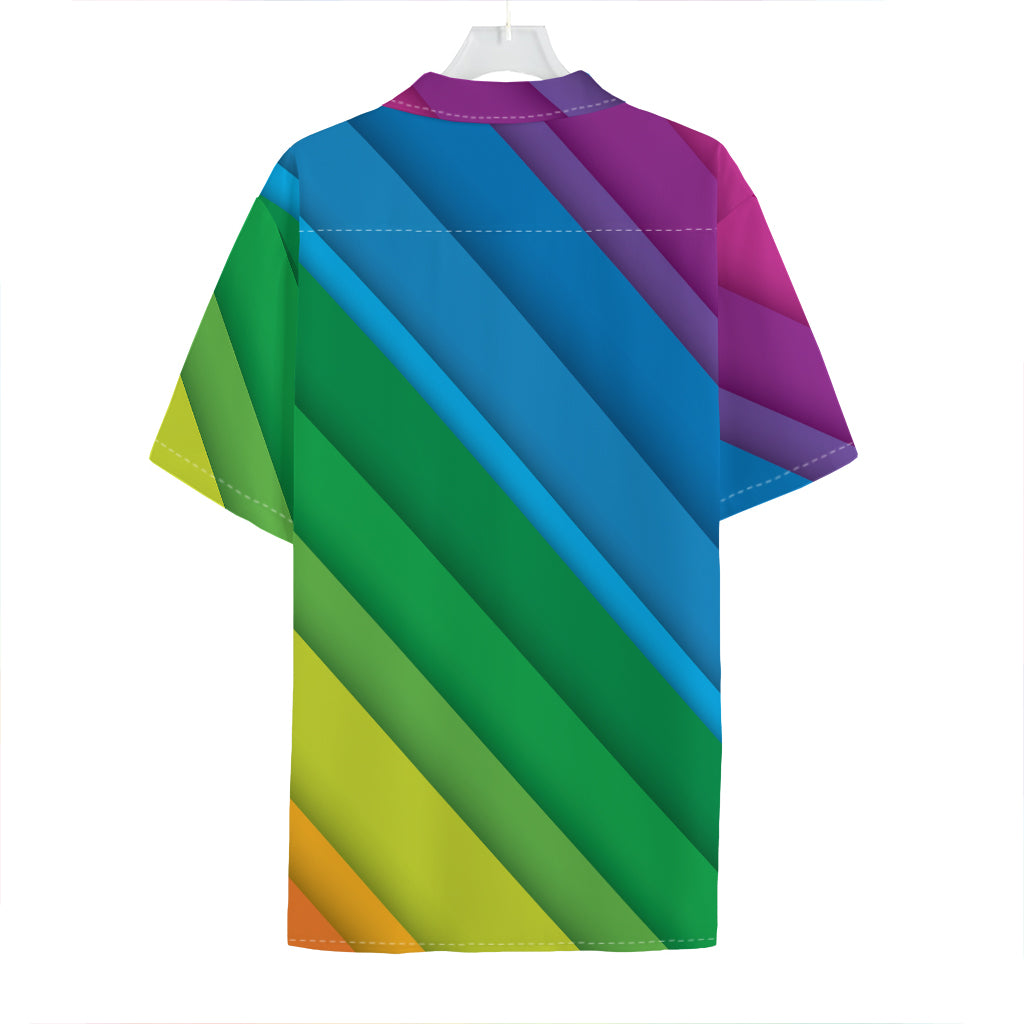 Rainbow Diagonal Lines Pattern Print Hawaiian Shirt