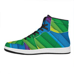 Rainbow Diagonal Lines Pattern Print High Top Leather Sneakers