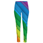 Rainbow Diagonal Lines Pattern Print High-Waisted Pocket Leggings