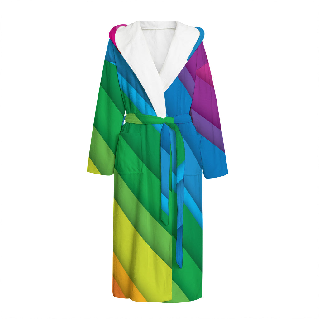 Rainbow Diagonal Lines Pattern Print Hooded Bathrobe