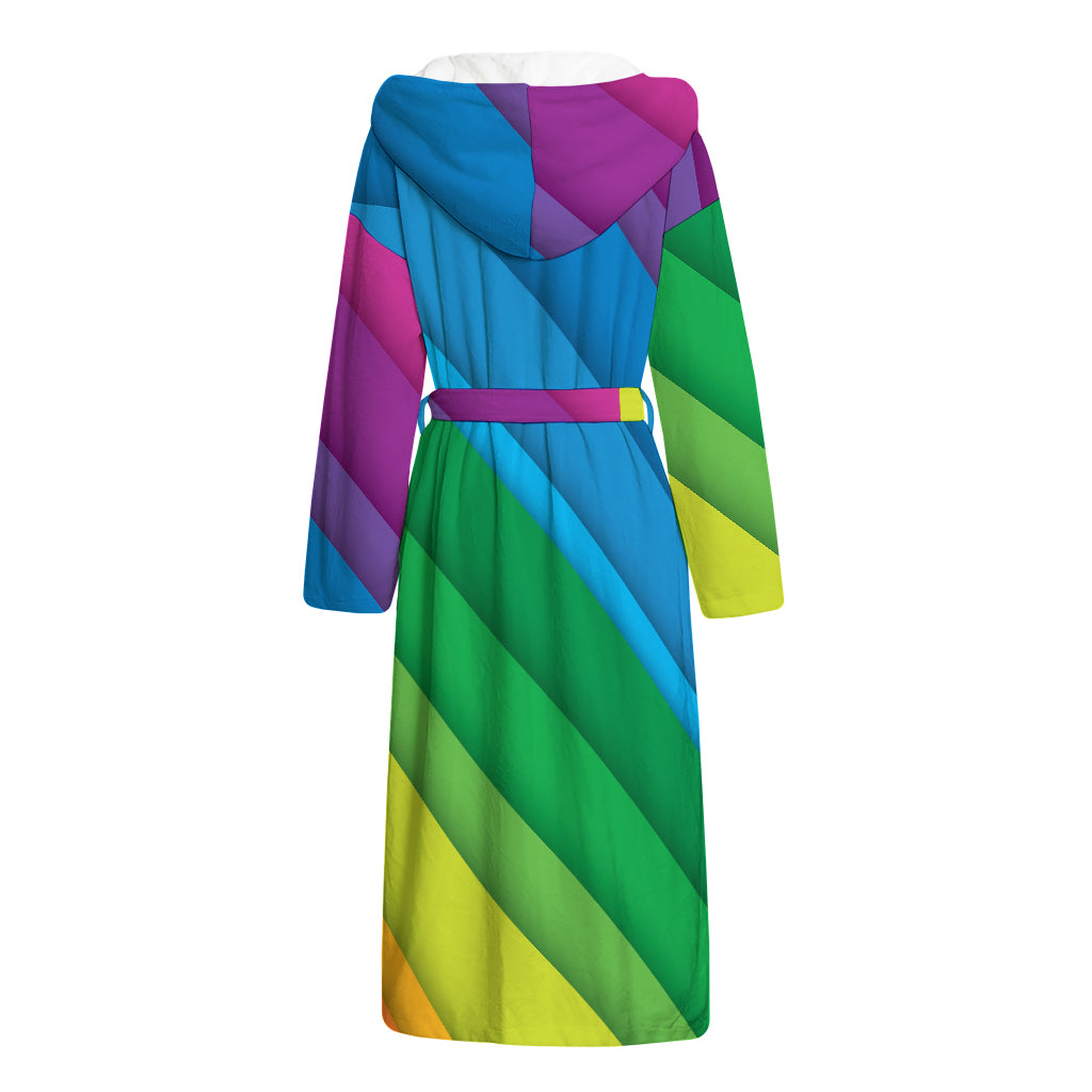 Rainbow Diagonal Lines Pattern Print Hooded Bathrobe