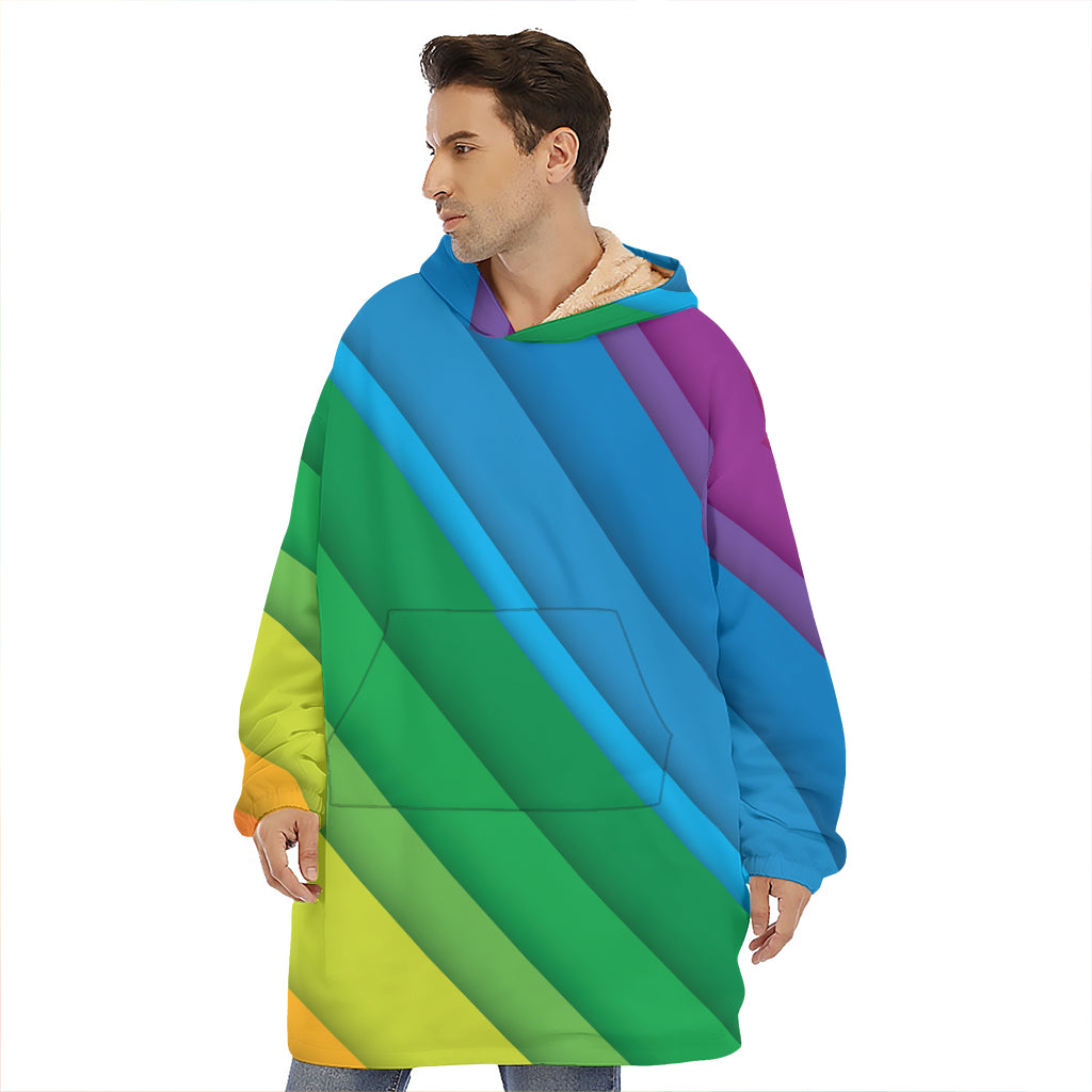 Rainbow Diagonal Lines Pattern Print Hoodie Blanket