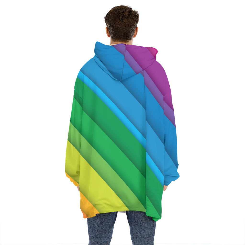 Rainbow Diagonal Lines Pattern Print Hoodie Blanket