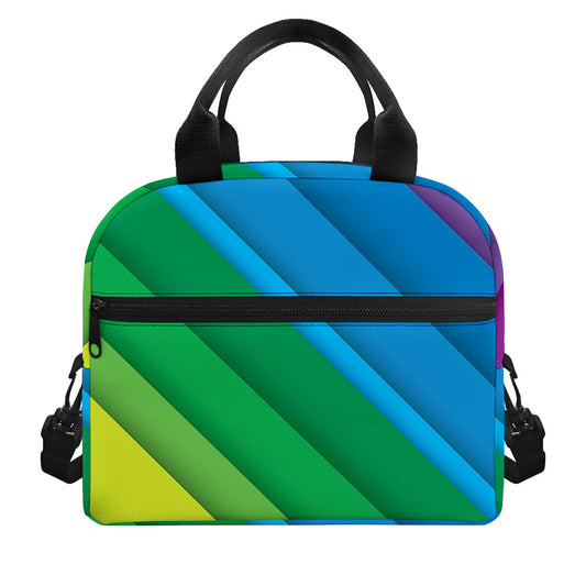 Rainbow Diagonal Lines Pattern Print Insulated Lunch Bag