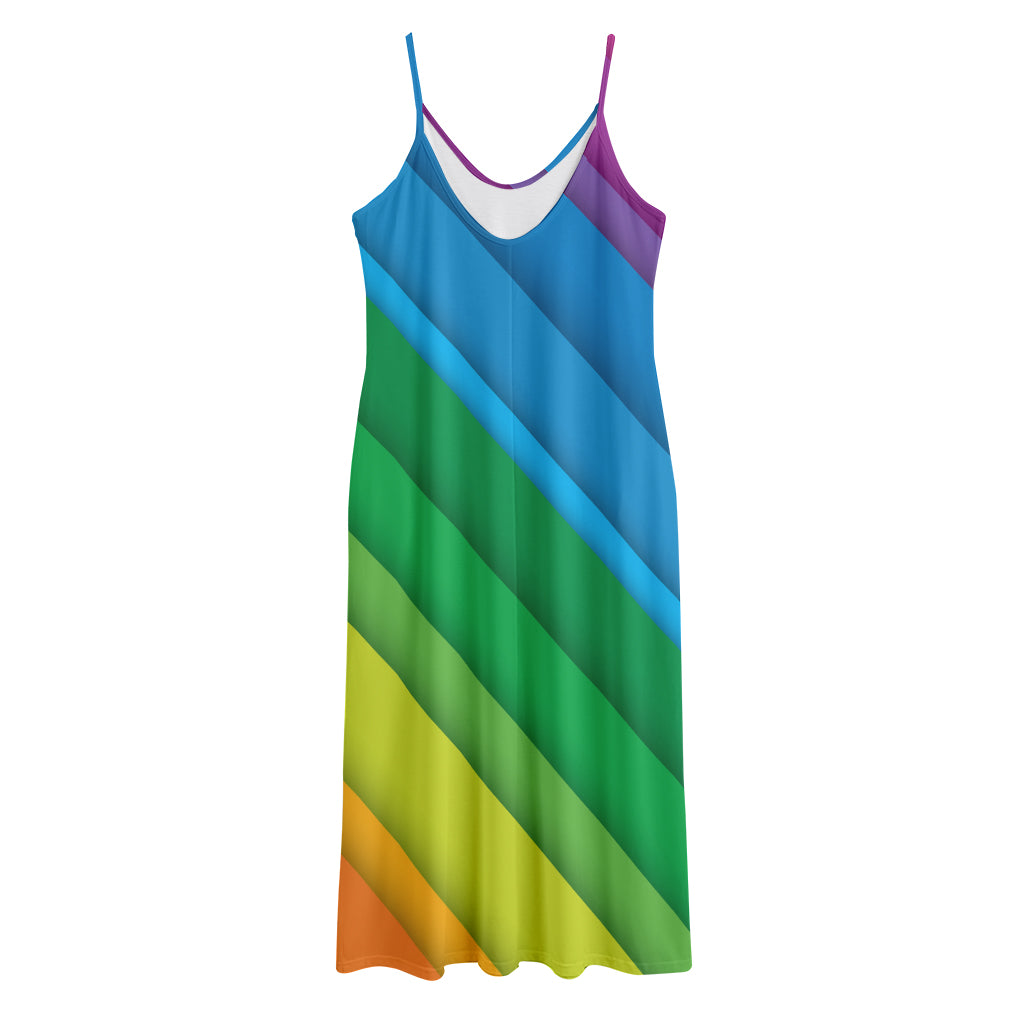 Rainbow Diagonal Lines Pattern Print Jersey Midi Cami Dress