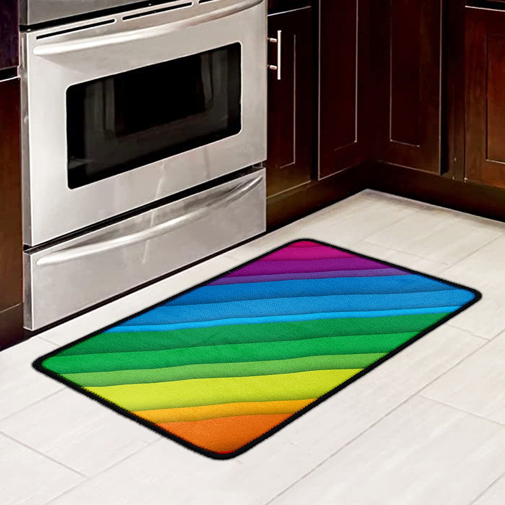 Rainbow Diagonal Lines Pattern Print Kitchen Mat