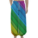 Rainbow Diagonal Lines Pattern Print Lantern Pants
