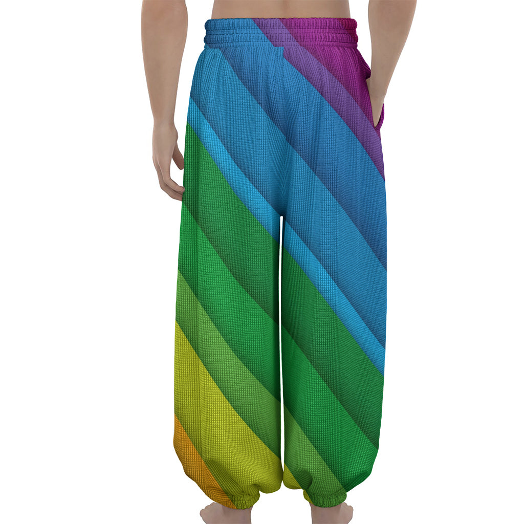 Rainbow Diagonal Lines Pattern Print Lantern Pants
