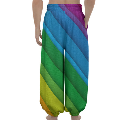 Rainbow Diagonal Lines Pattern Print Lantern Pants